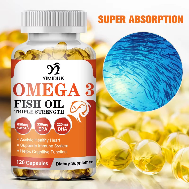 Triple Strength Omega 3 Fish Oil Supplements Capsuless for Heart, Brain & Immune Support