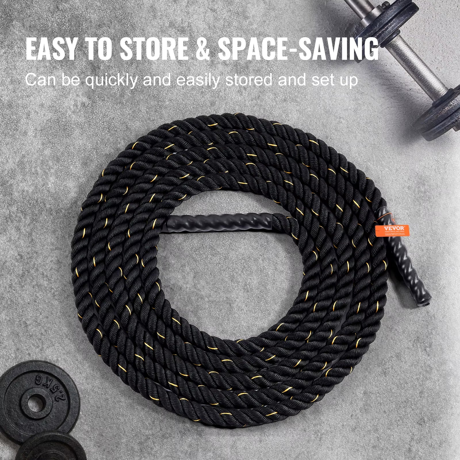 VEVOR Battle Rope 1.5 Inch Diameter 30Ft Length for Home Gym Body Workout Core Strength Training Muscle Building Fitness