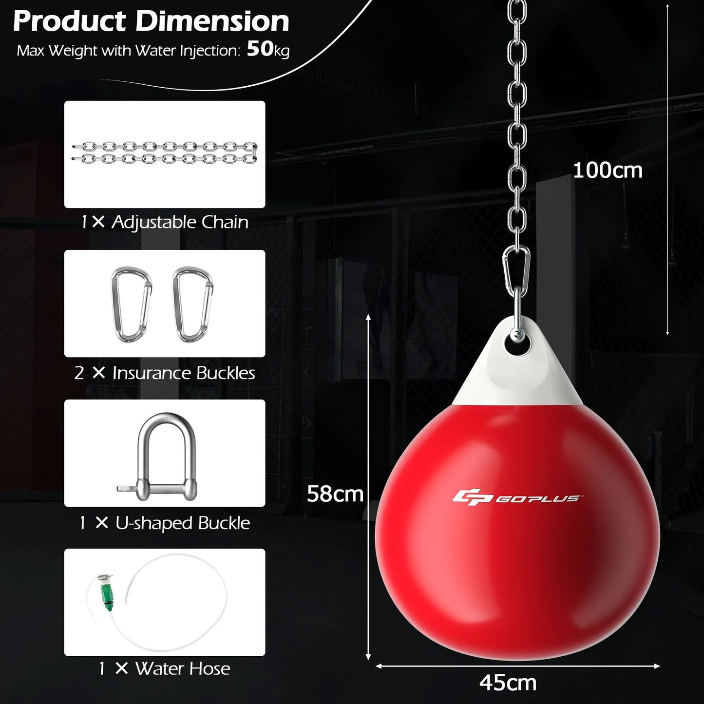 Water Punching Bag with Water Injector and Hanging Accessories