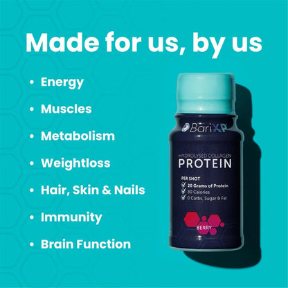 Collagen Protein Shots | 20G of Hydrolysed Protein | 20,000MG Bovine Collagen Peptides | 80 Calories | ZERO Carbs, Sugar & Fat | Lactose Free |12 Ready to Drink - Berry