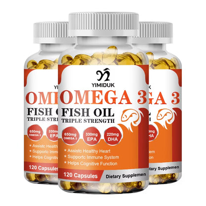 Triple Strength Omega 3 Fish Oil Supplements Capsuless for Heart, Brain & Immune Support