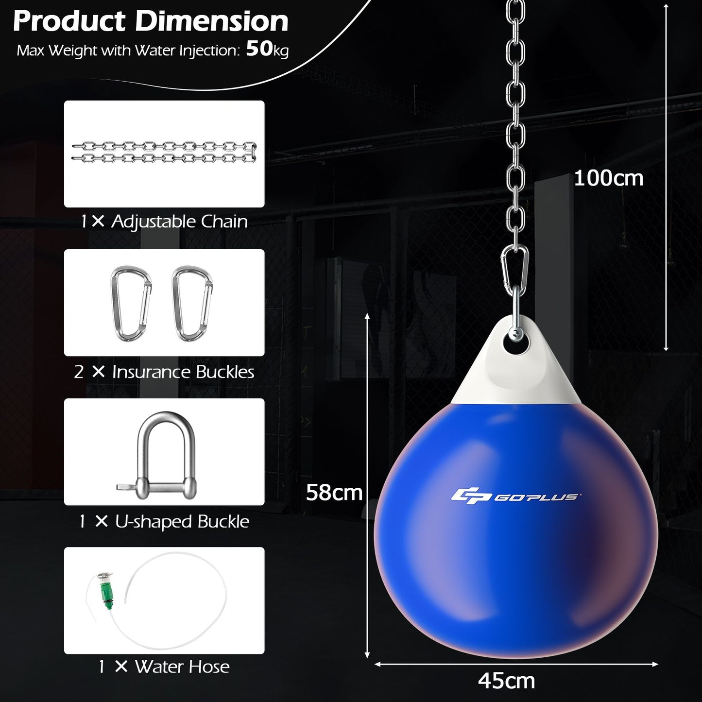 Water Punching Bag with Water Injector and Hanging Accessories