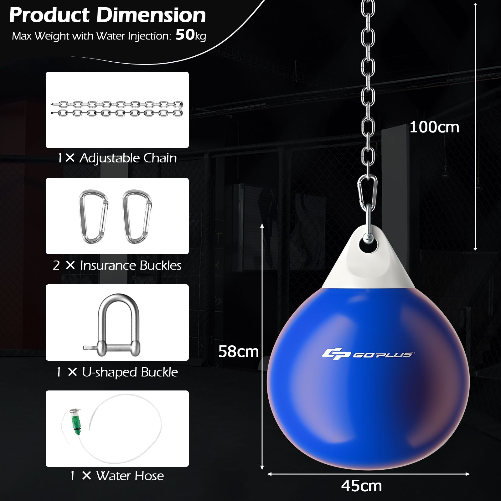 Water Punching Bag with Water Injector and Hanging Accessories