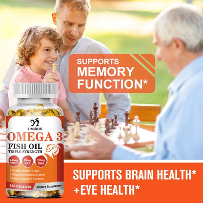 Triple Strength Omega 3 Fish Oil Supplements Capsuless for Heart, Brain & Immune Support