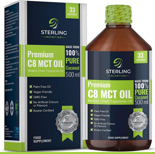 Pure C8 MCT Oil - 500Ml | 3X More Ketones for Keto Diet & Fasting | Safe & Premium Lab Tested 99.7% Purity | Made from 100% Sustainable Coconuts | Vegan Friendly & Gluten-Free |