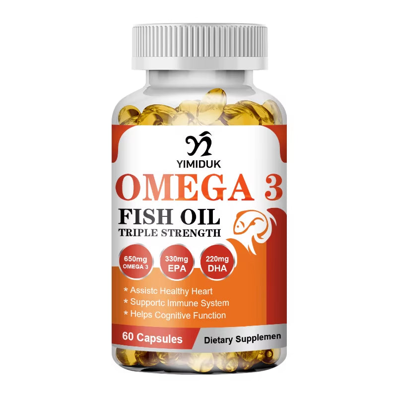 Triple Strength Omega 3 Fish Oil Supplements Capsuless for Heart, Brain & Immune Support