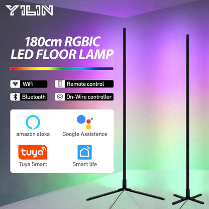 Tuya RGBIC LED Floor Lamp 180CM Smart Smart APP Remote Control Nordic Mood Light Aesthetic Room Decoration Stand Floor Light