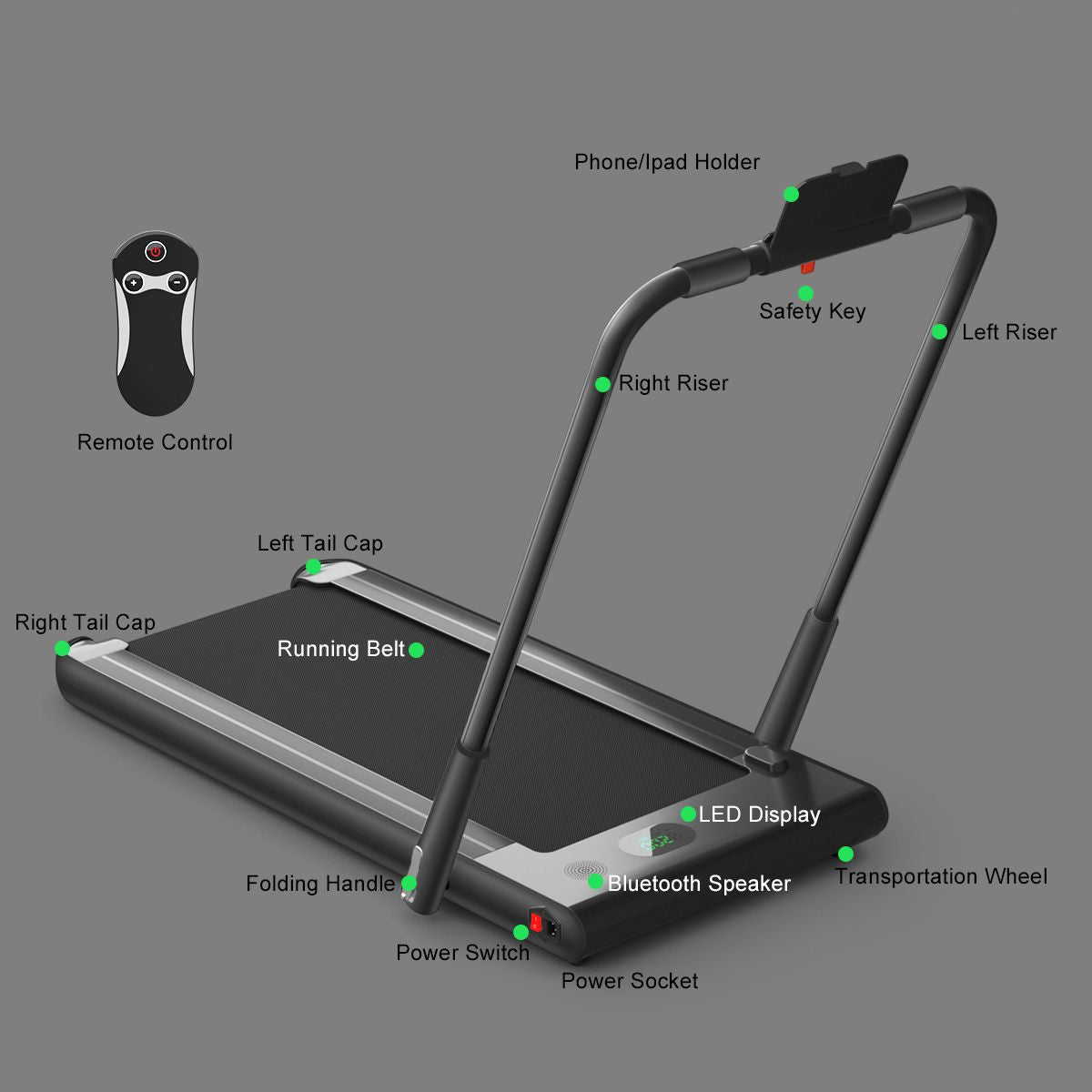 Folding Treadmill with LED Display Bluetooth Speaker