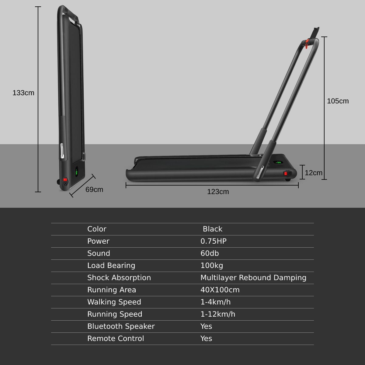 Folding Treadmill with LED Display Bluetooth Speaker